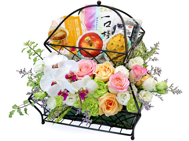 Wine n Food Hamper - Blessings of Health | Floral & Fruit Basket IBN05 - L71610724 Photo